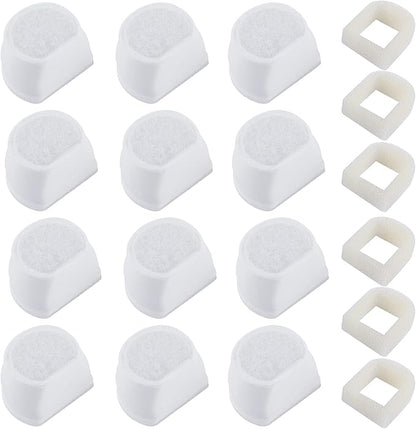 MyfatBOSS 18PCS Carbon Filters and Foam Pre-Filter Replacement Set Compatible with Petsafe Drinkwell Avalon Pagoda Seascape Sedona Water Bowl Fountain Prefilters,Pet Water Fountain Filters,12+6 Pack