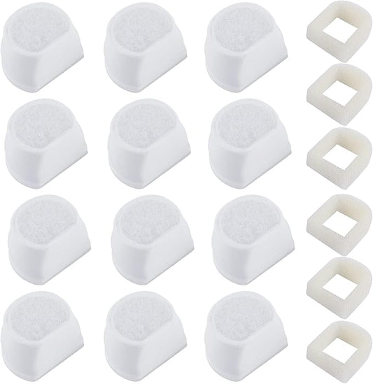 MyfatBOSS 18PCS Carbon Filters and Foam Pre-Filter Replacement Set Compatible with Petsafe Drinkwell Avalon Pagoda Seascape Sedona Water Bowl Fountain Prefilters,Pet Water Fountain Filters,12+6 Pack