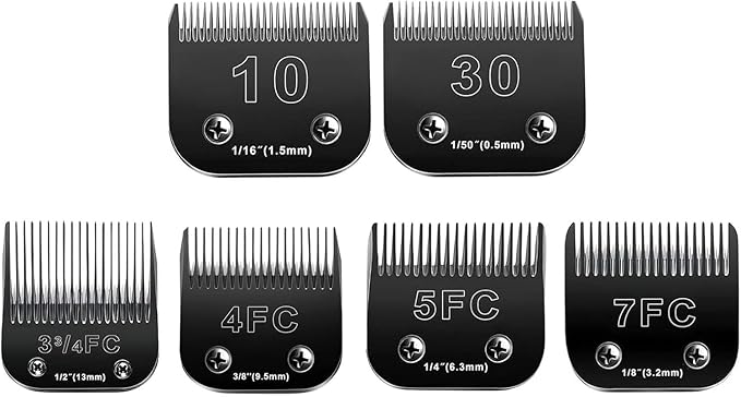 Audoc 6pcs Dog Grooming Replacement Blades Compatible with Andis/Oster A5/Wahl KM-10 Series Dog Clippers,Detachable Clipper Replacement Blade,Black (6PCS Black-#10+30+3FC+4FC+5FC+7FC)