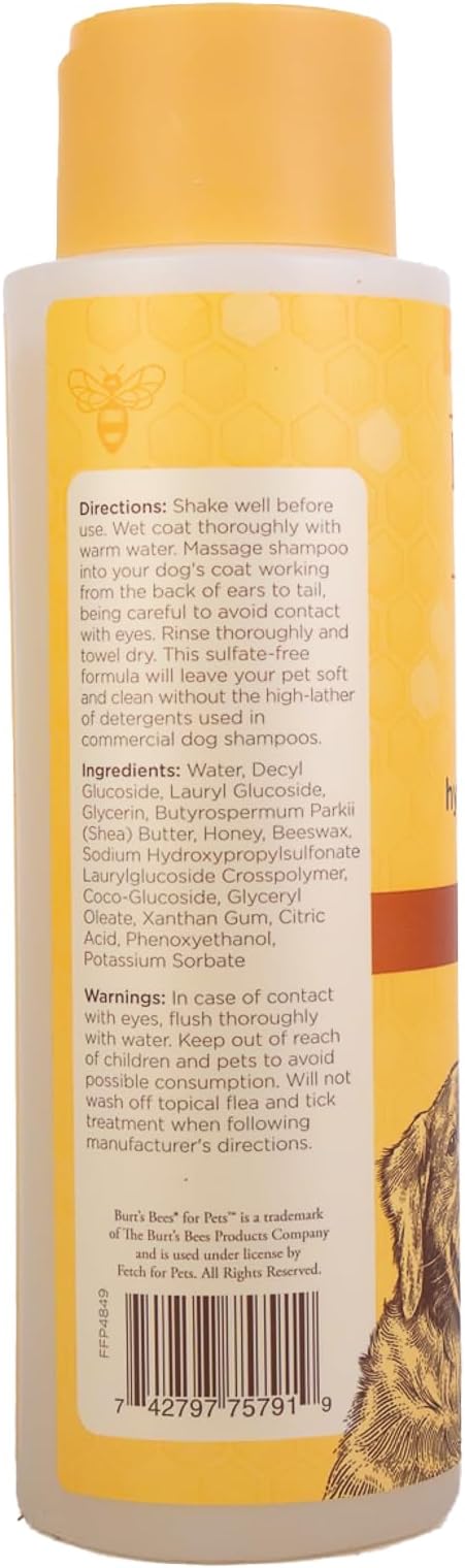 Burt's Bees for Pets Hypoallergenic Shampoo for Dogs with Shea Butter and Honey, 95% Natural Origin Formulas, Shampoo for Sensitive Dogs - Gentle Dog Shampoo, 16 oz