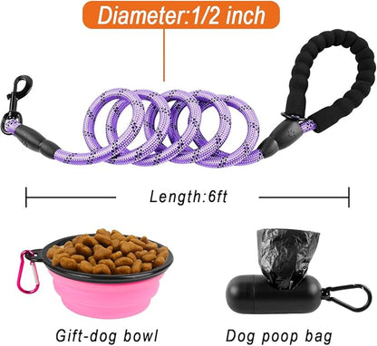 BARKBAY Dog Leashes for Large Dogs Heavy Duty Dog Leash 4/5/6 FT with Comfortable Padded Handle and Highly Reflective Threads for Medium Large Dogs Walking Training Running (6FT-1/2,Violet Purple)