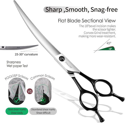 FOGOSP Curved Dog Grooming Scissors Professional 7" Grooming Shears for Dogs Pet Right Handed Groomer Japan 440C Stainless Steel (7 in Curved, Black)