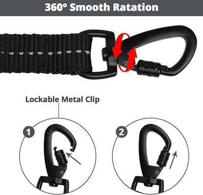 Long Dog Leash 15 FT: Heavy Duty Rope Leashes for Dogs Training with Swivel Lockable Hook Reflective Threads Bungee and Padded Handle - Dog Lead for Large Small Medium Dogs Outside Walking Hiking Grey