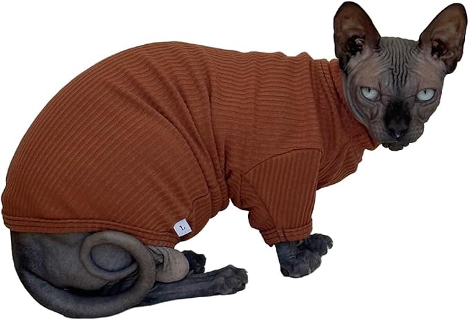 Sphynx Cats Shirt Cotton Hairless Cat Turtleneck Sweater Kitten T-Shirts with Sleeves Cat Pajamas for Sphynx Cornish Rex, Devon Rex, Peterbald