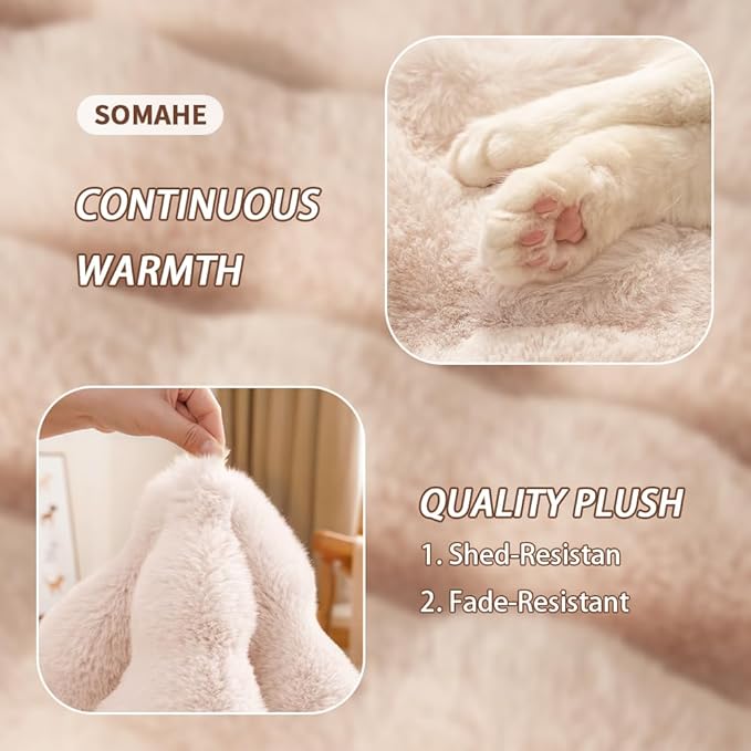 SOMAHE Self-Warming Dog Bed, Plush Faux Fur Mat with Anti-Slip Bottom, Ultra Soft Heated Pet Bed for Medium Large Dogs, Cozy Fluffy Pad for Carriers Couch Crate, Machine Washable, 35 x 27 Inch White