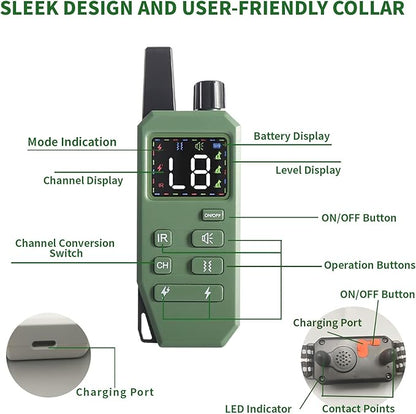 Dog Shock Collar Dog Training Collar with Remote Innovative IPX67 Waterproof with 5 Training Modes, Rechargeable E-Collar for All Breeds- Green