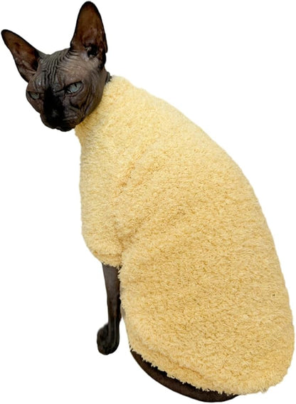 Sphynx Cat Clothes Hairless Cat Super Soft Warm Fleece T Shirt Elastic Winter Sweater Outfit, Pet Clothes for Sphynx Cat Coat for Cats and Small Dogs Apparel (Yellow, X-Large)