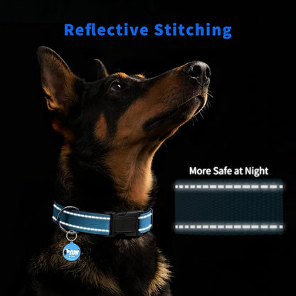 Reflective Dog Collar for Large Dogs with Dog Tags Personalized & Quick Release Buckle, Adjustable and Comfortable Nylon Pet Collar, Blue