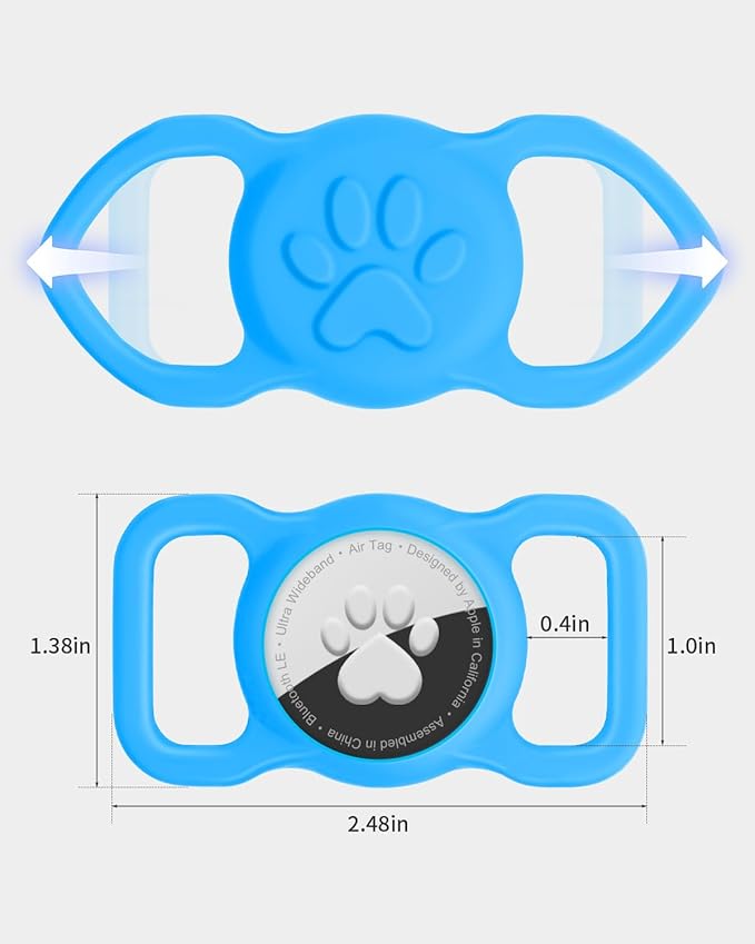 Dynmeow Dog Cat Collar Holder Compatible with Airtag, Anti-Lost Silcione Holder for 3/4-1" inch Wide Collar, Blue, M(1 Pack)