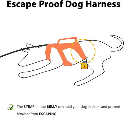 Huntboo Escape Proof Dog Harness, Escape Artist Harness, Reflective Dog Harness with Handle, Durable,Adjustable Vest for Small Medium Large Dogs Walking, Training, and Running Gear(Orange,M)