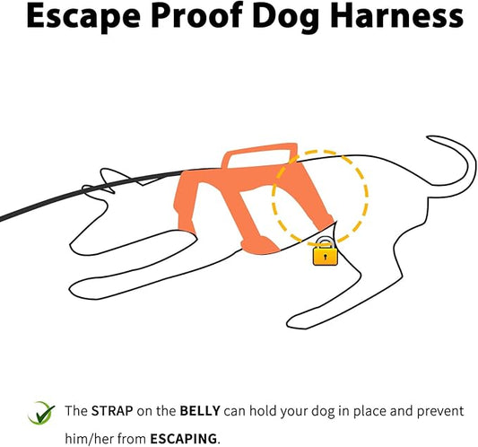 Huntboo Escape Proof Dog Harness, Escape Artist Harness, Reflective Dog Harness with Handle, Durable,Adjustable Vest for Small Medium Large Dogs Walking, Training, and Running Gear(Orange,M)