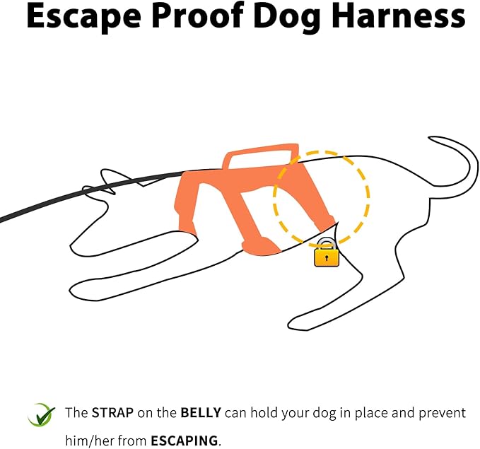 Huntboo Escape Proof Dog Harness, Escape Artist Harness, Reflective Dog Harness with Handle, Durable,Adjustable Vest for Small Medium Large Dogs Walking, Training, and Running Gear(Orange,S)
