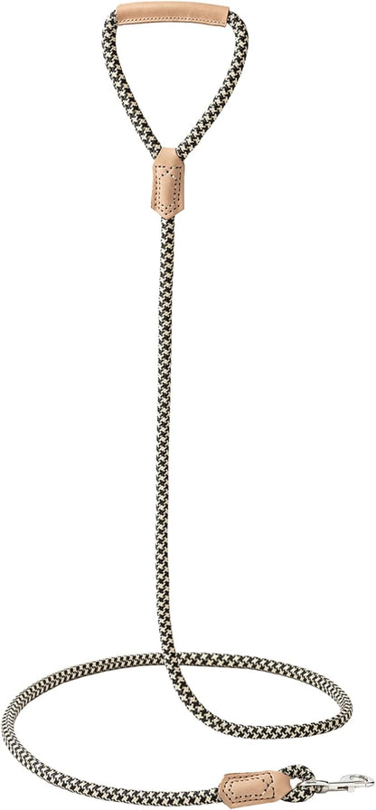 Mile High Life Rope Leash with Genuine Leather Grip and Connection, 6 FT/5 FT/4 FT, Heavy Duty Leash for Small Medium & Large Dogs(Black Khaki,72 Inch)