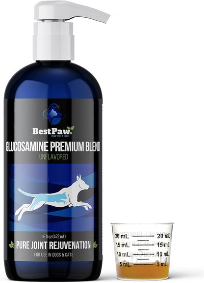 Best Paw Nutrition - Unflavored Liquid Glucosamine for Dogs & Cats - Chondroitin, MSM, Hyaluronic Acid - Dog Arthritis Home Remedy - Joint Supplement for Hip & Joint Pain Relief Pets Love - 16oz