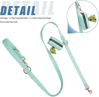Soft Leather Dog Collar and Leash (6.6') Set - Stylish Rose Gold Heavy Duty Metal Buckle, 4 Adjustable Lengths Leash for Small Medium Large Dogs - Comfortable & Easy to Clean mintgreen Poop Bag Holder