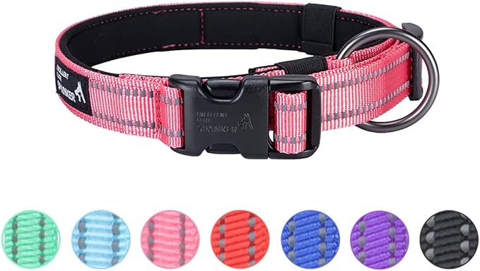 EXCELLENT ELITE SPANKER Reflective Dog Collar Classic Soft Padded Breathable Nylon Adjustable Pet Collar with Quick Release Buckle for Boy Girl Male Female Puppies Small Medium Large Dogs(Pink-L)