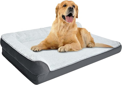 Amazon Basics Washable L-Shaped Dog Bed for Large Dogs, Anti-Slip Pet Sofa Bed for Indoor Dogs, Crate Bed, 42x30x8 Inches, Gray, Large