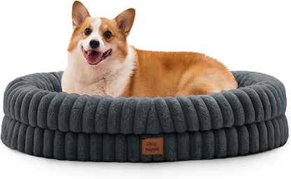 ChiXnuggle Dog Bed Large Sized Dog - Luxury Striped Faux Fur Waterproof Pet Couch with Removable Washable Cover, Orthopedic Pet Bed with Bolster Sides for Sleeping, Dark Grey
