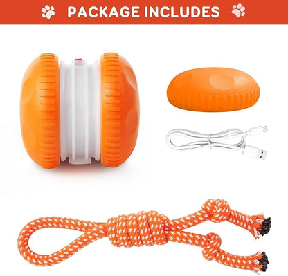 QGI Interactive Dog Toys, Random Path Electric Automatic Moving and Rolling Dogs Toy with Rope for Small Medium Large Dogs, Motion-Activated Dog Stimulation Toy for Boredom Relief (Orange)