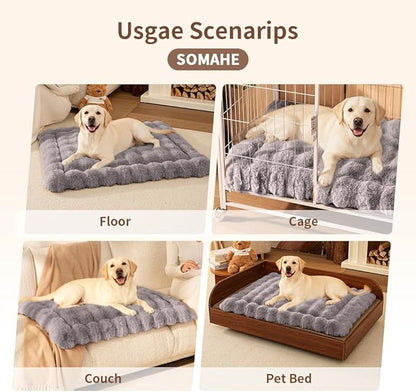 SOMAHE Self-Warming Dog Bed, Plush Faux Fur Mat with Anti-Slip Bottom, Ultra Soft Heated Pet Bed for Medium Large Dogs, Cozy Fluffy Pad for Carriers Couch Crate, Machine Washable, 35 x 27 Inch Gray