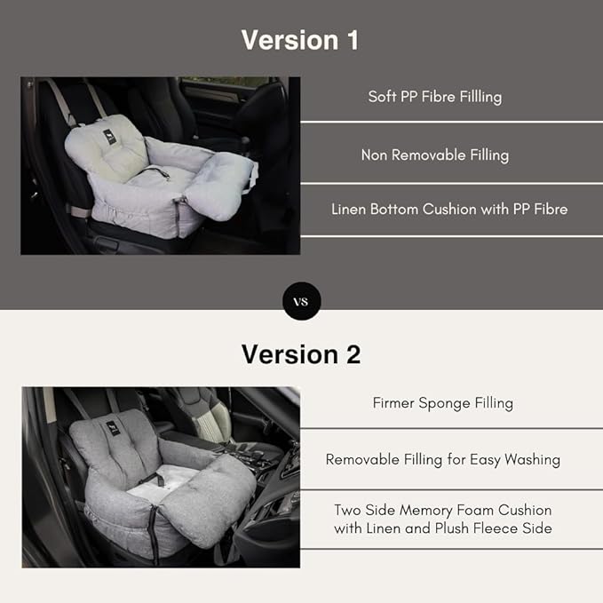 JACKO & CO - Premium Dog Car Seat v2 Booster Seat for Small & Medium Pets Under 25lbs - Machine Washable w Removable Cover, Water Resistant w Clip-On Leash for Front or Back Seat (Grey/Small (1-25lbs)