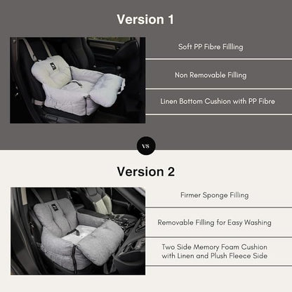 JACKO & CO - Premium Dog Car Seat v2 Booster Seat for Small & Medium Pets Under 25lbs - Machine Washable w Removable Cover, Water Resistant w Clip-On Leash for Front or Back Seat (Grey/Small (1-25lbs)