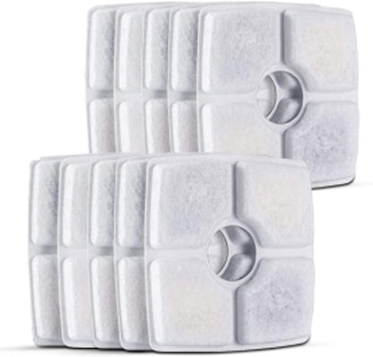 Cat Water Fountain Filters,10 Pack Replacement Filter Fit for Top Square 84oz/2.5L Cat Pet Fountain, 3 Filtration System