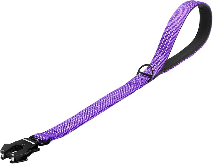 PetBonus Heavy Duty Short Dog Leash, 24 Inch Nylon Traffic Leash with Quick Release Clip, Comfortable Padded Handle, Reflective Training Lead for Medium Large Dogs (Purple, 24")