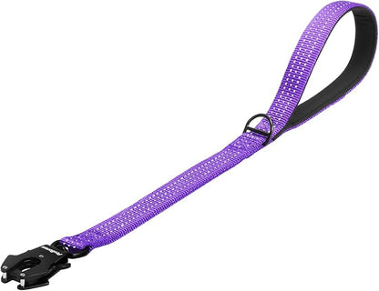 PetBonus Heavy Duty Short Dog Leash, 24 Inch Nylon Traffic Leash with Quick Release Clip, Comfortable Padded Handle, Reflective Training Lead for Medium Large Dogs (Purple, 24")