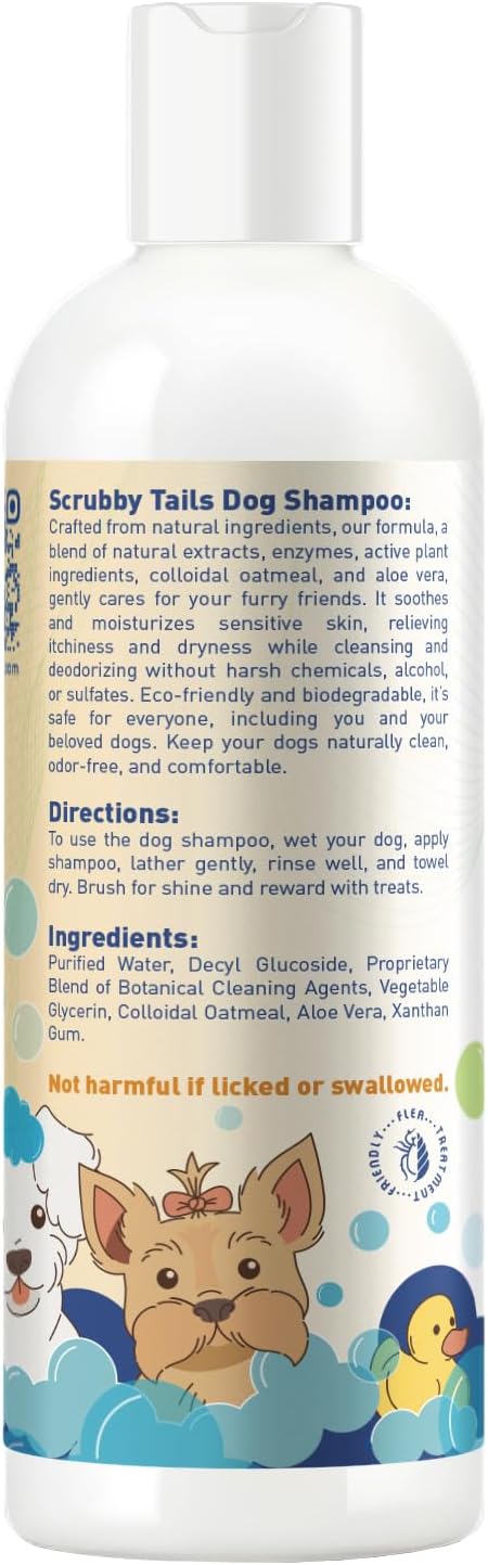 Scrubby Tails Organic Dog Shampoo - Puppy Oatmeal Shampoo for Itchy Skin Relief - Hypoallergenic for Sensitive Skin,for Dogs of All Ages,Deodorizes Smelly Dogs,Tearless,Made in USA, 16oz (Unscented)