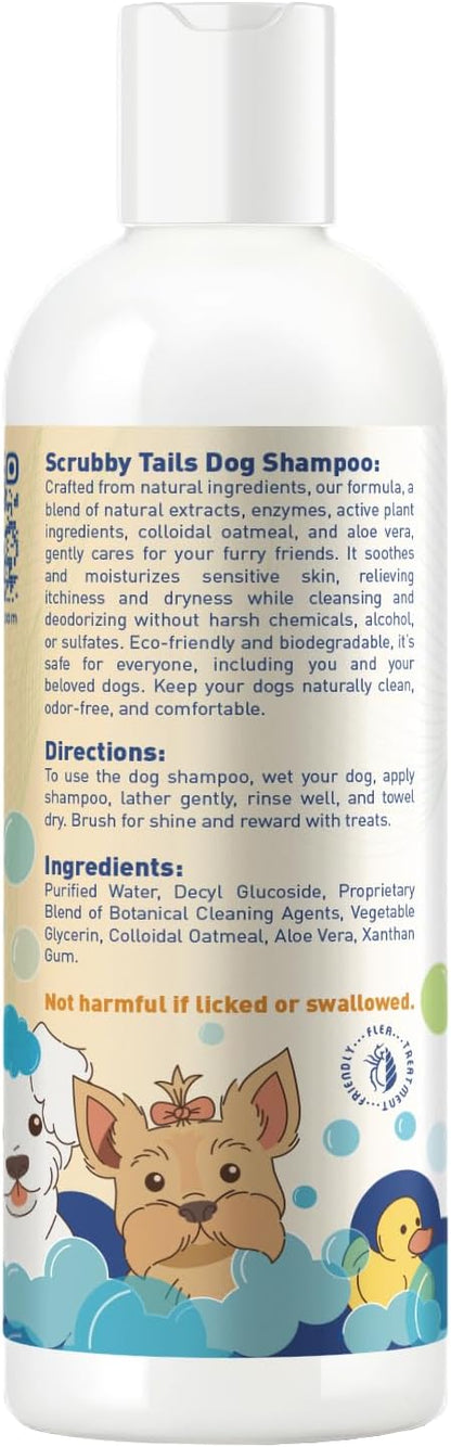 Scrubby Tails Organic Dog Shampoo - Puppy Oatmeal Shampoo for Itchy Skin Relief - Hypoallergenic for Sensitive Skin,for Dogs of All Ages,Deodorizes Smelly Dogs,Tearless,Made in USA, 16oz (Unscented)