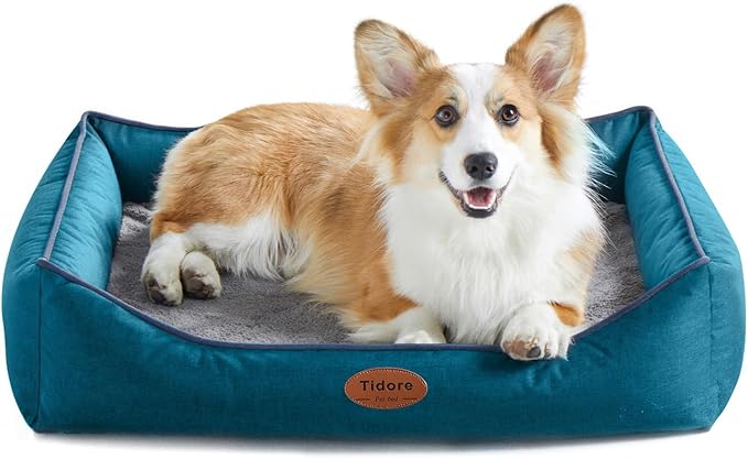 Tidore Orthopedic Dog Beds for Medium Dogs, Durable Egg Crate Foam Sofa Dog Bed wit Washable Removable Cover,Waterproof Lining,Pet Bed for Large Dogs (Peacock Blue, 31.5" L x 25.2" W x 7" Th)