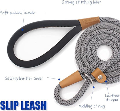 lynxking 6 FT Dog Leash Slip Lead 2 Pack Strong Heavy Duty Braided Dog Training Leash No Pull Training Lead Leashes for Medium Large and Small Dogs