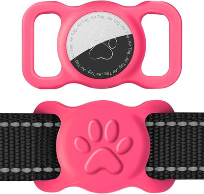 Dynmeow Dog Cat Collar Holder Compatible with Airtag, Anti-Lost Silcione Holder for 3/4-1" inch Wide Collar, Hot-Pink, M(1 Pack)