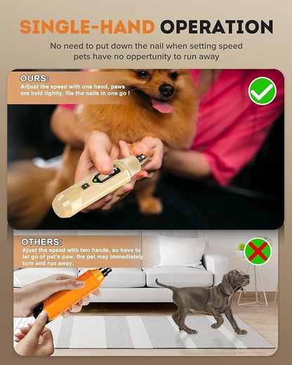 7-Speed Dog Nail Grinder with LED Light – Ultra Quiet Electric Pet Nail Trimmer for Large Dogs & Cats – Professional Grooming Tool with Dust Collector, One-Hand Speed Control & Instant Stop Safety