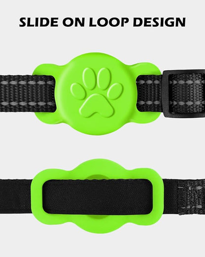 Dynmeow Dog Cat Collar Holder Compatible with Airtag, Anti-Lost Silcione Holder for 3/8 and 5/8 Inch Wide Collars, Green, S(1 Pack)
