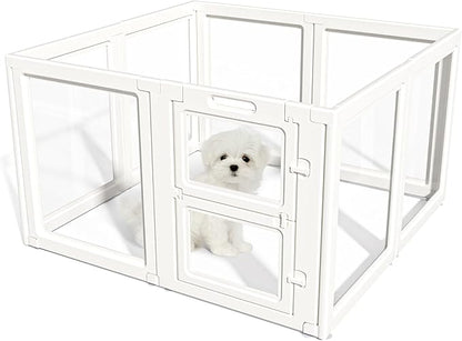 LoveTail Clear Acrylic Dog Playpen Indoor,Transparent Dog Pen,Easy to Assemble and Clear pet Pen for Puppy Dog, Rabbit and cat,Sturdy and Easy to Clean Plastic pet Fence (White, 23.6" H, 8PCS)