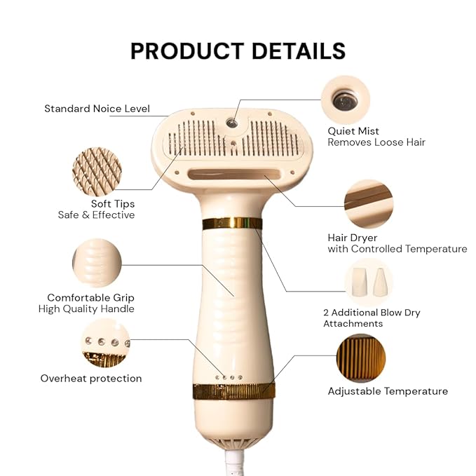 Pet Steam Brush Grooming Dryer for Dogs & Cats – 3-in-1 Grooming Tool with Gentle Steam, 600W Motor, Deshedding, Drying & Fur Fluffing for All Coat Types