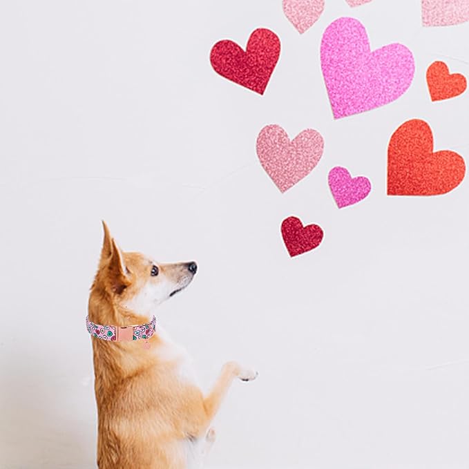 UP URARA PUP Valentine's Dog Collar, Heart Dog Collar for Small Medium Large Girl Boy Dogs or Cats, Wedding Dog Collar Match Dog Leash, Pet Collar with Metal Buckle, S