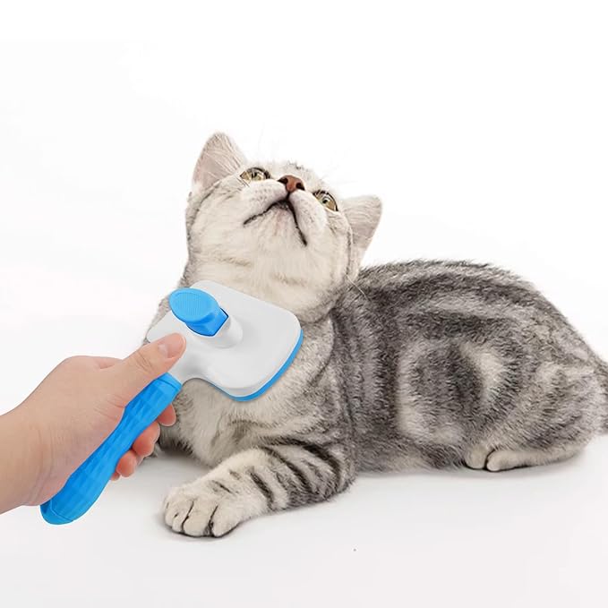 PWOD Dog & Cat Brush, Self Cleaning Slicker Brush for Pets, Upgraded Dog Brush for Shedding Massaging and Grooming, Removes Loose Undercoat & Portable Comb for Long Short Haired Dogs(Blue)