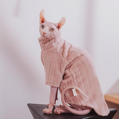 Turtleneck Sweater for Sphynx Cat Soft Coral Fleece Cat Clothes Thick Winter Warm Outfit Coat for Hairless Cats and Small Dogs Apparel with Sleeves (Pink, XXL (13.3-16 lbs))