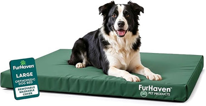Furhaven Water-Resistant Orthopedic Dog Bed for Large/Medium Dogs w/ Removable Washable Cover, For Dogs Up to 55 lbs - Indoor/Outdoor Logo Print Oxford Polycanvas Mattress - Forest, Large