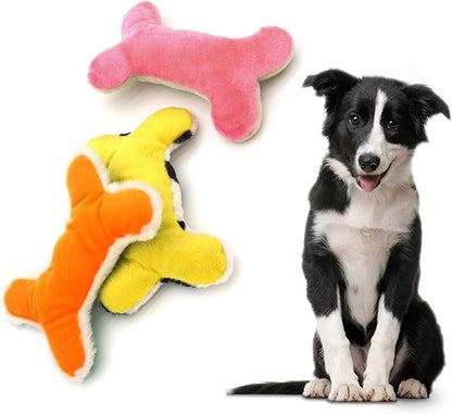 JKW Squeaky Plush Dog Toy Set, 3 Pack Interactive Pet Toys, Chew Toys for Small Medium Large Dogs (Bone 3 Pack)