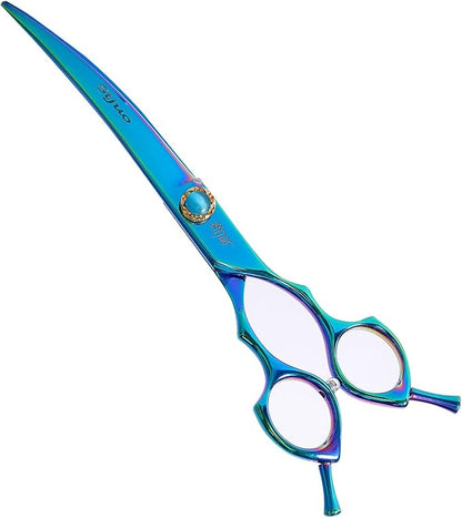 Stjuo 7.5'' Dog Curved Scissors for Grooming 440C Stainless Steel Green Professional Pet Trimming Scissors Sharp Blades Cutting for Dogs and Cats Shears