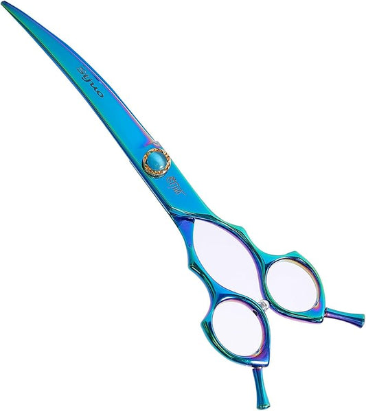 Stjuo 7.5'' Dog Curved Scissors for Grooming 440C Stainless Steel Green Professional Pet Trimming Scissors Sharp Blades Cutting for Dogs and Cats Shears