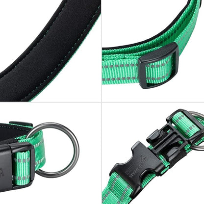 EXCELLENT ELITE SPANKER Reflective Dog Collar Classic Soft Padded Breathable Nylon Adjustable Pet Collar with Quick Release Buckle for Boy Girl Male Female Puppies Small Medium Large Dogs(Green-M)