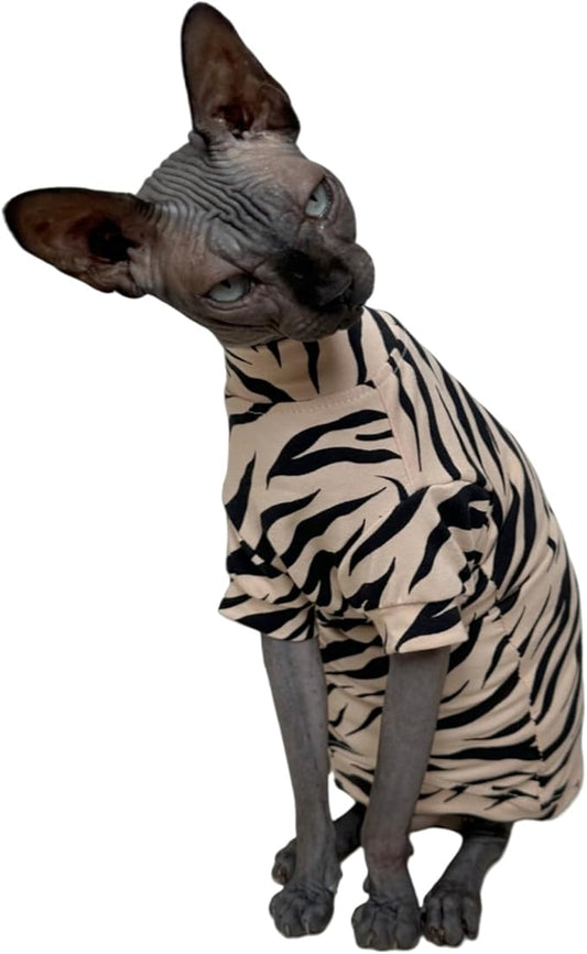 Limited Edition Sphynx Cat Cotton T-Shirts Hairless Cat Sweatshirt Pet Kitten Clothes Round Collar Kitten Shirts Vest Cats & Small Dogs Apparel (White Tiger, S (3.3-4.4 lbs))