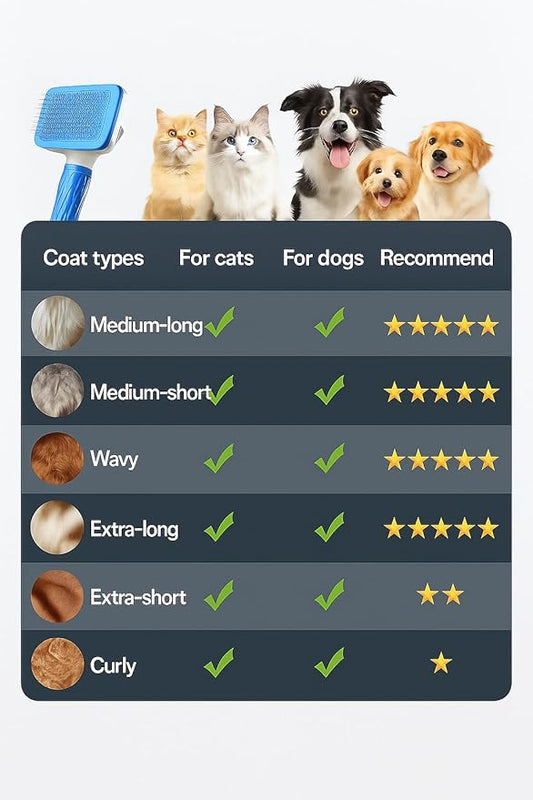 Generic Pet Grooming Brush, Blue - Self Cleaning Hair Brush for Dogs and Cats, Removes Loose Undercoat, Bristles with Massage Particles, Ergonomic Handle, For Long or Short Hair Breeds