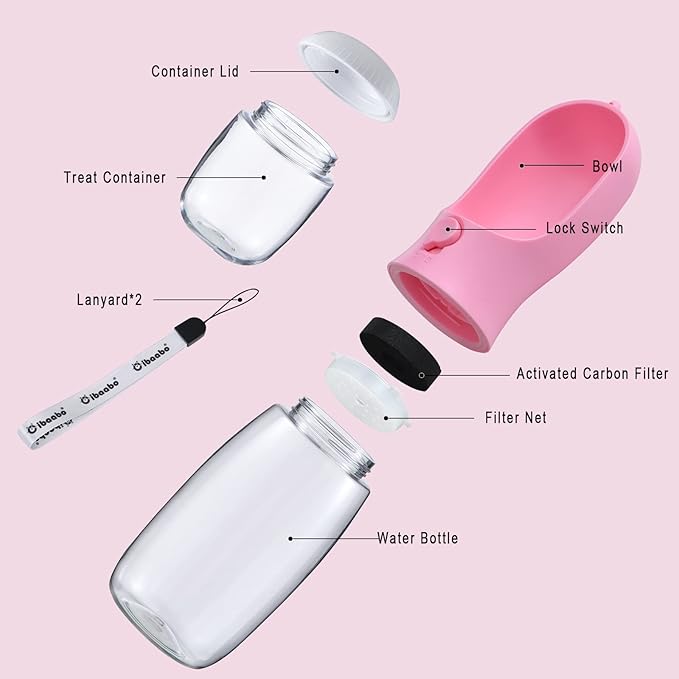 Cibaabo Dog Water Bottle with Food Container, Travel Puppy Water Bowl, Portable Pet Dispenser, Dog Stuff Accessories Items, Puppy Essentials Necessities for Yorkie Chihuahua Cat Walking and Hiking