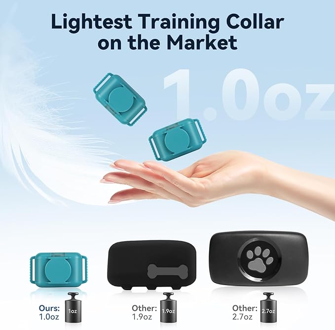 Smallest Dog Training Collar for 3 Dogs，Dog Shock Collar with Remote Control(5–120Lbs), 2000ft Range，4 Training Modes，Waterproof Rechargeable Electric Dog Collar for Small Medium Large Dogs，Cyan